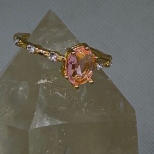 18k Gold P Oval Cut Morganite with CZ Accents